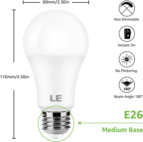 LE 100W Equivalent LED Light Bulbs, 14W 1500 Lumens, Daylight White 5000K, Non-Dimmable, A19 E26 Standard Base, Pack of