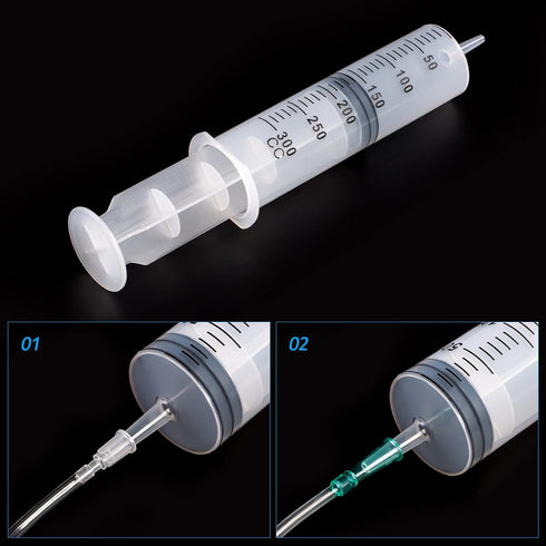 SHAOTONG 300ml Syringe for Feeding Pets, Liquid Refilling, Drawing Oil Fluid with 2Pcs 40 Inch Tube and Tip Adapter