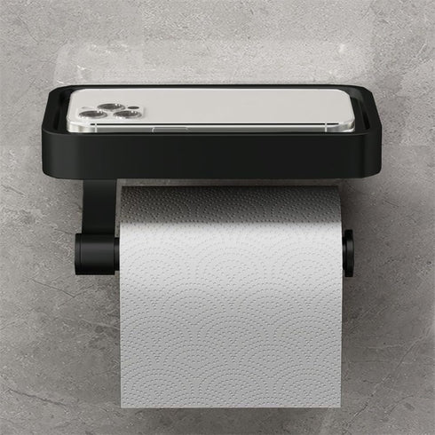 DGYB Bathroom Toilet Paper Holder Wall Mount Black Paper Towel Holder with Shelf Rustproof & Multifunctional