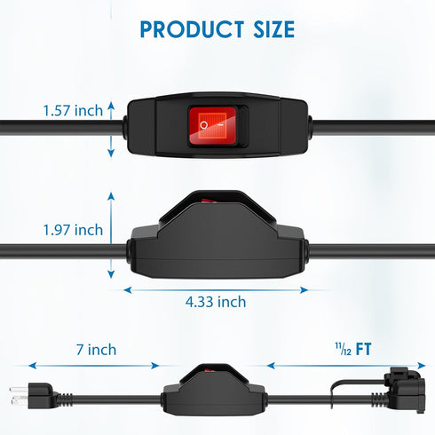 KASONIC 1.5 FT Extension Cord with Switch, 14/3 AWG Gauge, Heavy Duty Cable with Safety Cover