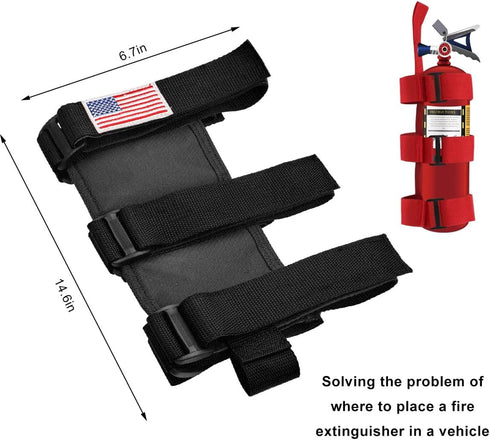 Ohleats Roll Bar Fire Extinguisher Holder, Adjustable Fire Extinguisher Mount Strap with American Flag Pattern, Car