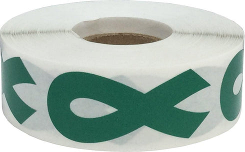 Green Awareness Ribbon Stickers, 2 Inch, 500 Total Adhesive Labels