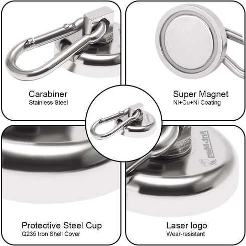 Ant Mag Heavy Duty Magnetic Hooks - 110lbs Neodymium Magnet Carabiner with Swivel Snap Hook for Indoor/Outdoor