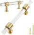 QOGRISUN 2-Pack Gold Modern Acrylic Cabinet Pulls with Brass Base, 3-3/4-inch Hole Center, 5.9-inch Total Length