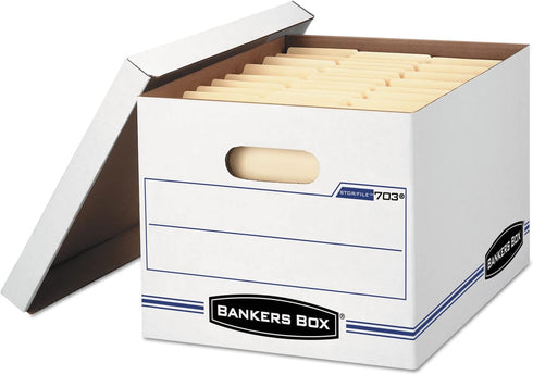Bankers Box STOR/FILE Basic Duty File Storage Boxes, 12 Pack, Letter/Legal, White/Blue