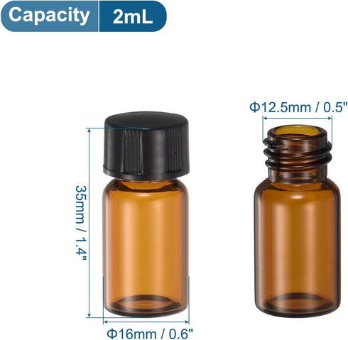 PATIKIL 2ml Amber Glass Vials, 100 Pack Sample Vials with Screw Cap Reagent Media Bottle Leak-Proof Liquid Sample Glass Vial for Lab Laboratory Storage by PATIKIL