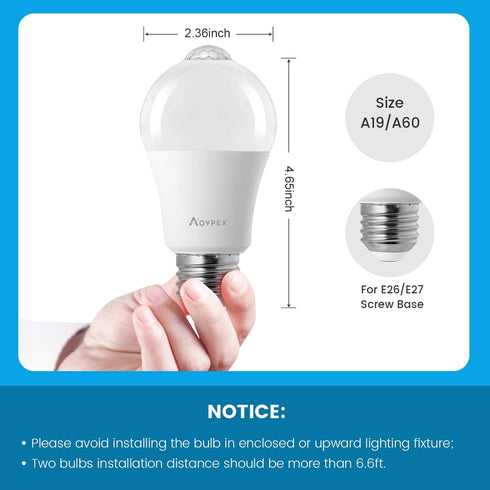 Motion Sensor Light Bulbs, 13W(100W Equivalent), A19 E26, 5000K Cool White, Dusk to Dawn Sensor, 4 Pack
