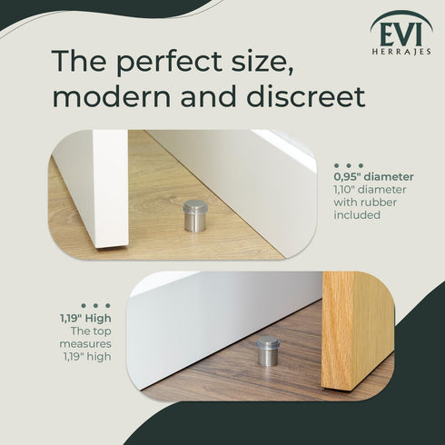 EVI Stainless Steel Door Stopper, Screw Fastening with Transparent Rubber Protector, 0.95 x 1.19 Inch