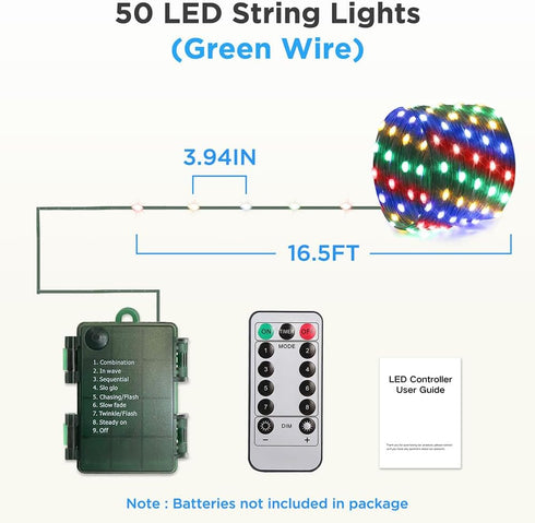 (4 Pack), 16.5ft 50 Battery Operated String Lights LED Fairy String Lights Battery Powered with Remote & Timer
