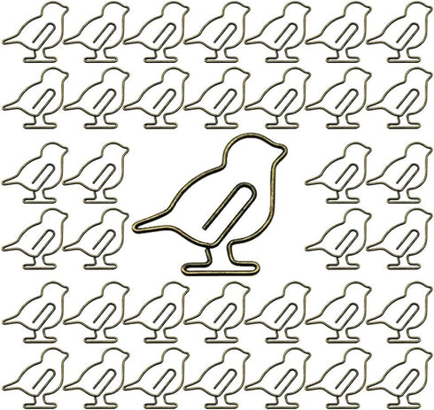 Funny Cute Bird Paperclips, 50pcs Creative Decorative Bookmark, Gold for Home, School, and Office Use