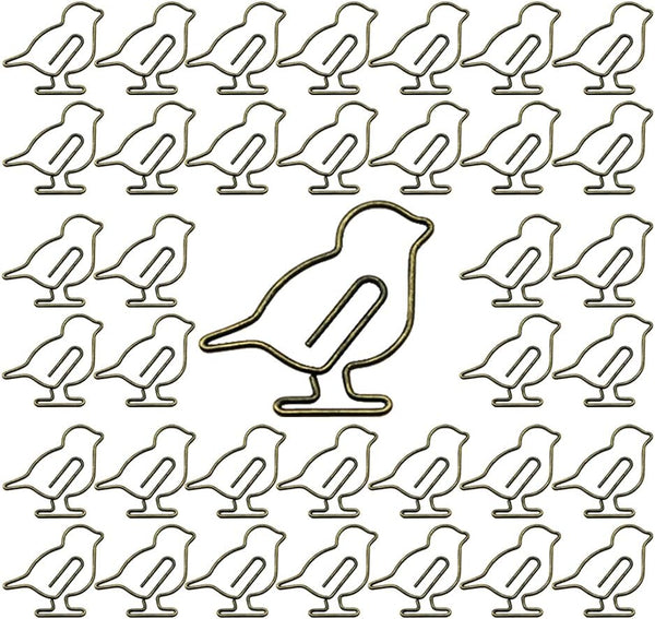 Funny Cute Bird Paperclips, 50pcs Creative Decorative Bookmark, Gold for Home, School, and Office Use