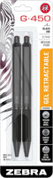 Zebra Pen G-450 Retractable Gel Pen, Black Brass Barrel, Medium Point, Black Ink, 2-Pack