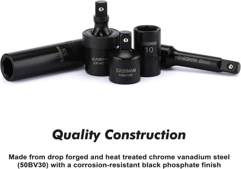 55PCS 1/4-Inch Set, 5/32 Inch 9/16 Inch, 4mm 15mm, 6-Point, Set CASOMAN Drive Impact Socket Shallow & Deep,