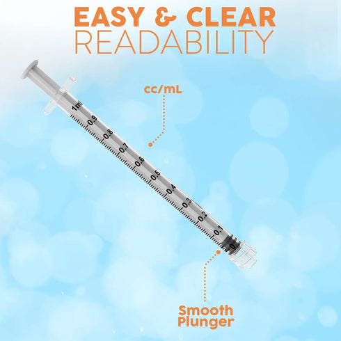 Care Touch CTSLL1-VC Syringe with Luer Lock Tip, 1ml, 100 Syringes without Needle