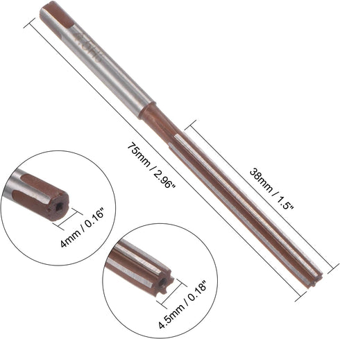 uxcell Hand Reamer 4.5mm Alloy Tool Steel H8 6 Straight Flutes Hand Milling Cutter Tool Metric Reaming Drill Bit for Metal