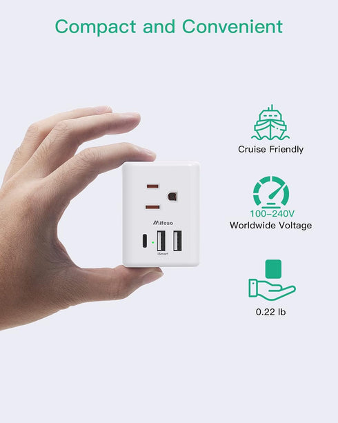 European Travel Plug Adapter with USB Charging Ports, International Type C Power Adapter for US to Europe