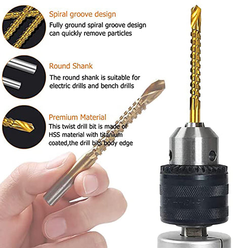 YUENTOEN Twist Drill Bits - 8Pcs Serrated Drill Bit Set, Titanium Coated HSS Sharp 3-10mm Spiral Saw Drill Bit for