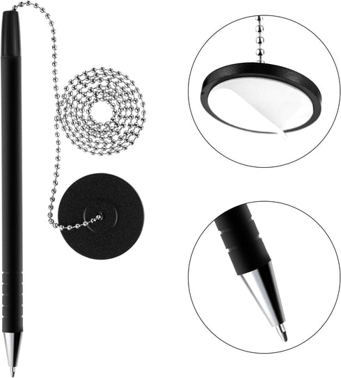 Secure Pen with Adhesive Chain and Holder, Black Ink, 14 Pieces for Home Office Supplies