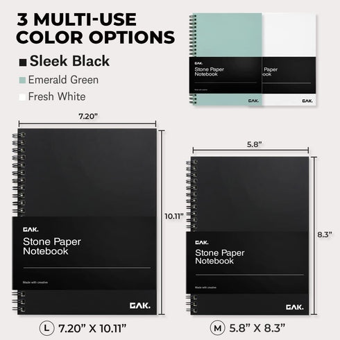 Stone Paper Waterproof Spiral Notebook, 7.20”x10.11”, 50 Sheets, Eco-Friendly Mineral Stone Paper Notebook, Waterproof,