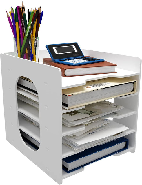 Natwind 5 Tiers Paper Organizer for Desk, White File Holder, Mail Letter Tray & Document Storage Rack