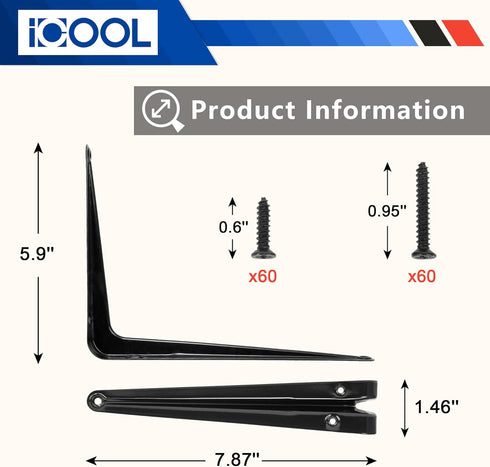 20 Pack 8 6 Inch ICOOL x Floating Shelf Bracket, Wall Corner Brace Joint Angle Brackets, Metal L Heavy Duty DIY