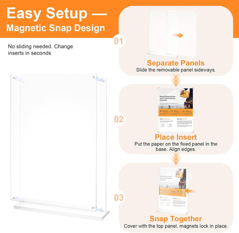 Truxwal 11x17 4-Pack Acrylic Sign Holder Table Top with Magnetic Corners, Quick Change Display Stand for Menus, Posters