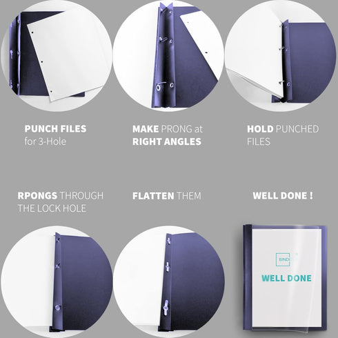 Binditek 30 Pack Clear Front Report Covers with 3 Prongs, Heavy Duty Plastic Report Folder with Navy Back Covers for