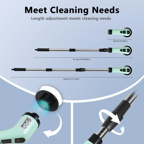 2 Speeds,7 Electric Spin Scrubber,Cordless Cleaning Brush Spin Scrubber,Power Scrubber Adjustable Replaceable Brush