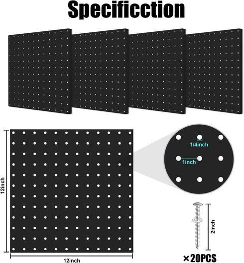 4 Pack Metal Pegboard Panels, Black Wall Organizer with Bent Frame for Heavy Duty Home Storage
