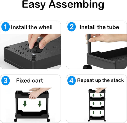 5-Tier Plastic Rolling Utility Cart, Rolling Storage Cart, Narrow Shelf, Bathroom Organizer Rolling Utility for Office