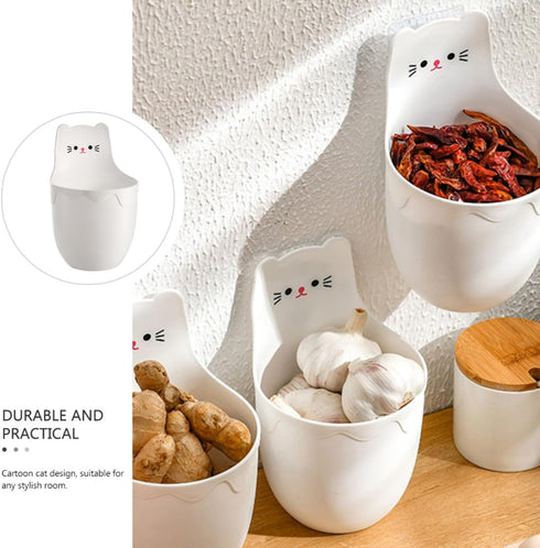 Cartoon Cat Wall-mounted Storage Tube, White Multi-functional No-drill Marker Storage Organizer and Desk Side Holder