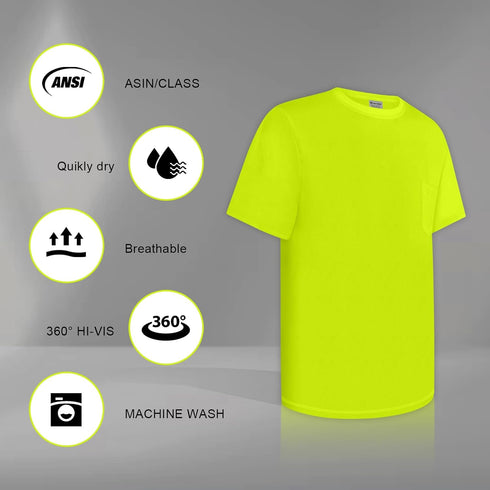 High Visibility Shirts for Men, Hi Vis Safety Construction Short Sleeve Work Shirts, ANSI Compliant, UC-Yellow L.