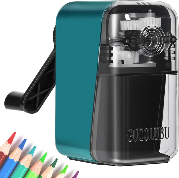 Manual Pencil Sharpener Hand Crank for Kids with Auto Stop Function, Charcoal Pencil Sharpener (Blue 1)