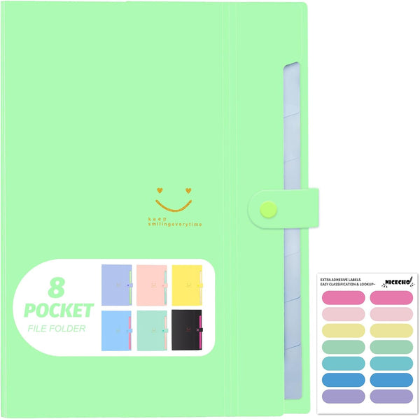 Expanding File Folder, 8 Pockets Accordion Organizer, A4 Letter Size Document Receipt Organizer for Classroom, Home,