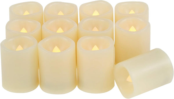 Set of 12 Flameless Candles - LED Votives with Timer, Battery-operated, Long Battery Life 200+ Hours