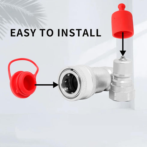 3/8" ISO7241A Hydraulic Coupling Dust Cap and Plug, Red Rubber Male Dust Cap and Female Plug Covers for Hydraulic Quick