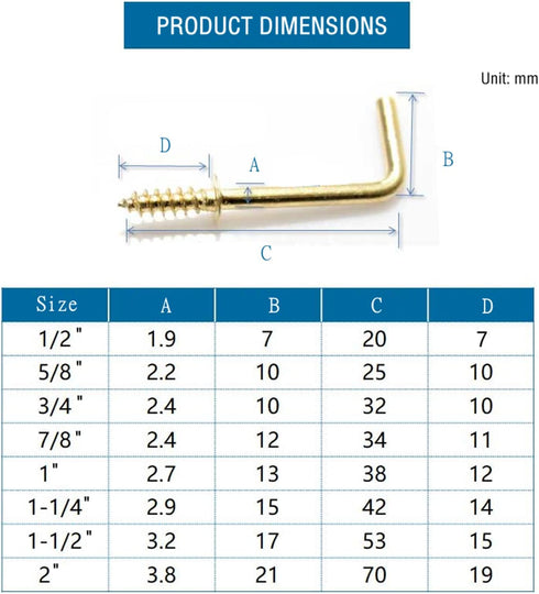 MroMax 1" 50Pcs Gold Screw in Hooks, L Shape Carbon Steel Right Angle Hooks