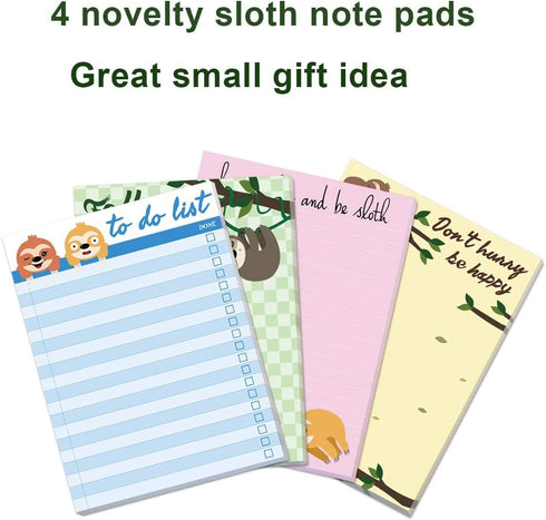 Fancy Land Sloth Memo Pads, 4 Pack Funny Animal Notepads for Office, Home, Teacher Appreciation Gift, School Supply