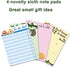 Fancy Land Sloth Memo Pads, 4 Pack Funny Animal Notepads for Office, Home, Teacher Appreciation Gift, School Supply