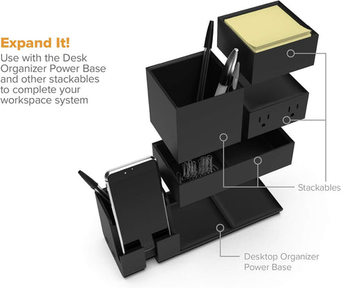 Bostitch Office Konnect Desk Organizer, Accessory Tray & Storage Cup Bundle for Desktop Storage (Black)