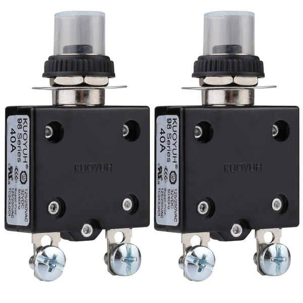Thermal Circuit Breaker, 98 Series 40A 125/250VAC Push-Button Reset with Quick Connect Terminals and Waterproof Button