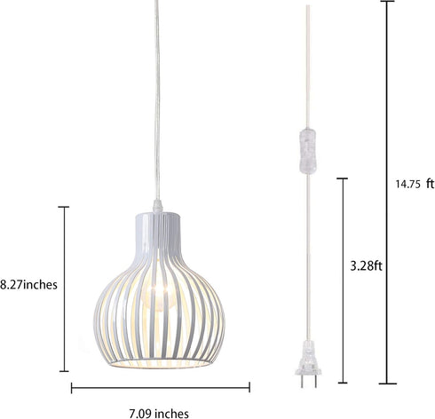 14.27 Industrial Plug in Pendant Lighting Metal Wire Cage Hanging Light Fixture with Ft Hanging Cord and On/Off Switch