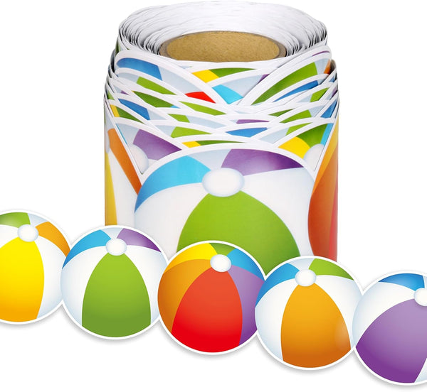 Summer Beach Ball Border, 65.6Ft Colorful Bulletin Board Trim for Summer Classroom Chalkboard Decor