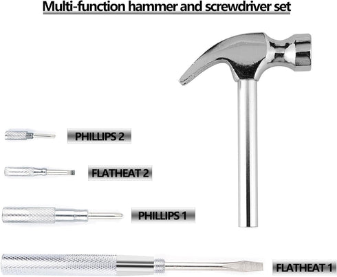 6-in-1 Metal Multifunction Hammer & Screwdriver Tool Set with Cross & Flat Screwdriver for Opening Walnuts
