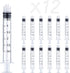 12 Pack 3ml Plastic Luer Lock Syringe, Measuring Syringe Individually Sealed for Scientific Labs, 3ml, 12