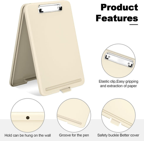 Hongri Clipboard with Storage, Heavy Duty Foldable Nursing Clipboards for Office School Supplies, Khaki Clip Board Case