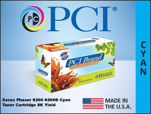 PCI Brand Compatible Toner Cartridge for Xerox Phaser 6200 6200B - Cyan, 8K Yield