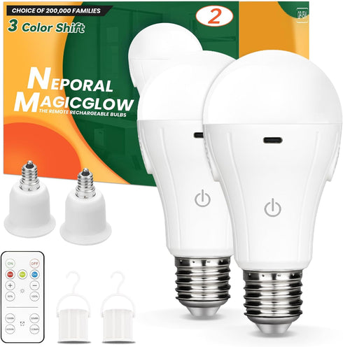 Neporal MagicGlow Rechargeable Light Bulbs, 3000-6000K, E12, 2 Count