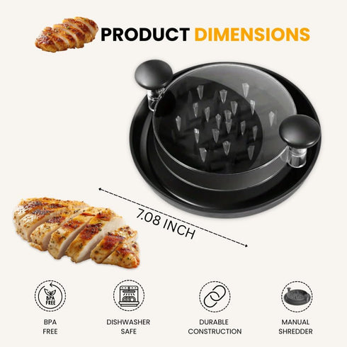 Generic Chicken Shredder Tool Twist BPA-Free Manual Meat Shredder with Clear Lid & Dual Knob Handles Sharp Spike Teeth