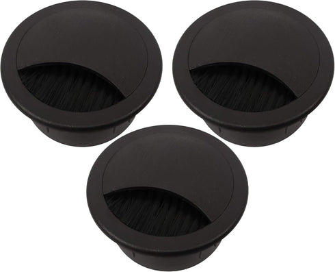 2" Plastic Brush Desk Grommet, Black (3 Pack)